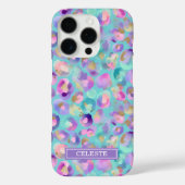 Aqua Iridescent Leopard Print Monogrammed Case-Mate iPhoneケース (裏面)