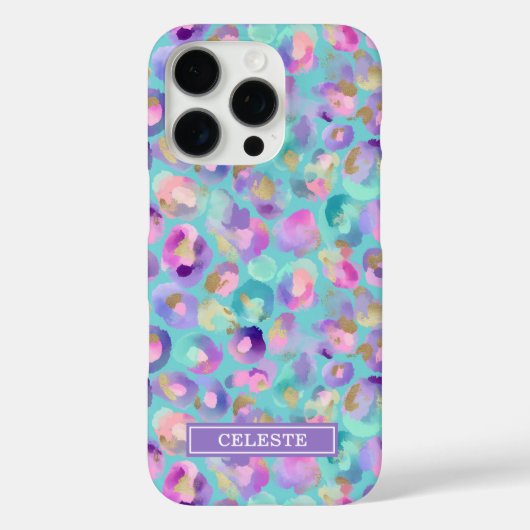 Aqua Iridescent Leopard Print Monogrammed Case-Mate iPhoneケース (裏面)