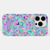 Aqua Iridescent Leopard Print Monogrammed Case-Mate iPhoneケース (裏面 (横))