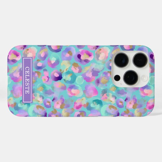 Aqua Iridescent Leopard Print Monogrammed Case-Mate iPhoneケース (裏面 (横))