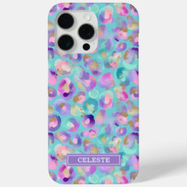 Aqua Iridescent Leopard Print Monogrammed iPhone 15 Pro Maxケース