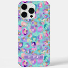 Aqua Iridescent Leopard Print Monogrammed iPhone 16 Pro Maxケース