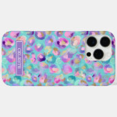 Aqua Iridescent Leopard Print Monogrammed Case-Mate iPhoneケース (裏面 (横))