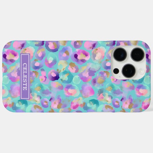 Aqua Iridescent Leopard Print Monogrammed Case-Mate iPhoneケース (裏面 (横))