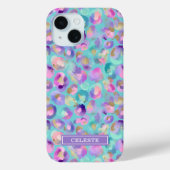 Aqua Iridescent Leopard Print Monogrammed Case-Mate iPhoneケース (裏面)