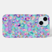 Aqua Iridescent Leopard Print Monogrammed Case-Mate iPhoneケース (裏面 (横))