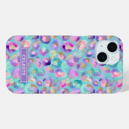 Aqua Iridescent Leopard Print Monogrammed Case-Mate iPhoneケース (裏面 (横))