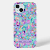 Aqua Iridescent Leopard Print Monogrammed Case-Mate iPhoneケース (裏面)