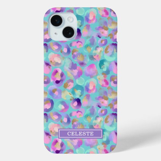 Aqua Iridescent Leopard Print Monogrammed Case-Mate iPhoneケース (裏面)