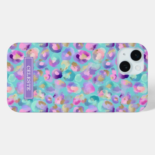 Aqua Iridescent Leopard Print Monogrammed Case-Mate iPhoneケース (裏面 (横))