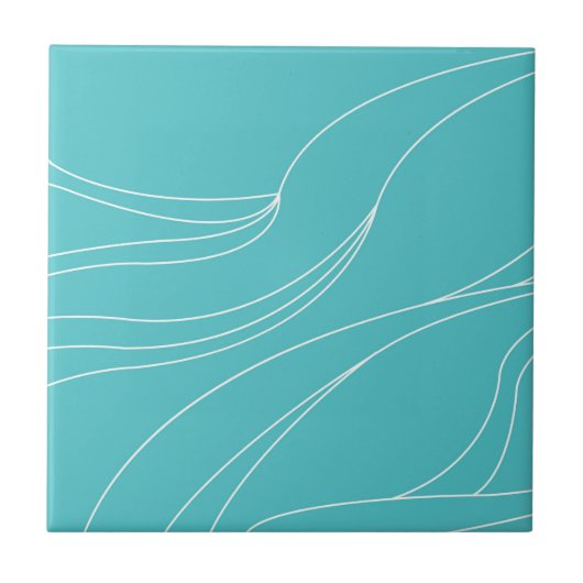 Aqua Line Waves Modern Minimalist Abstract タイル (正面)