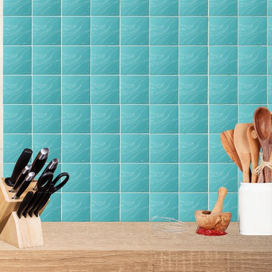 Aqua Line Waves Modern Minimalist Abstract タイル