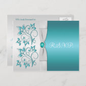 Aqua-marineおよびSilverフローラRSVP インビテーションポストカード (正面/裏面)