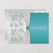 Aqua-marineおよびSilver R.S.V.P.ポストカード インビテーションポストカード (正面/裏面)
