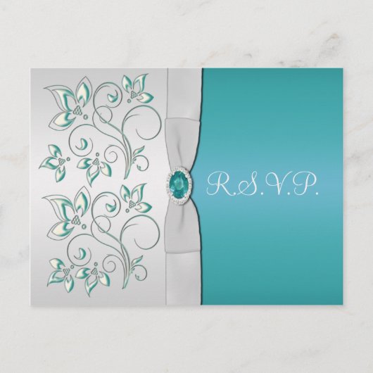 Aqua-marineおよびSilver R.S.V.P.ポストカード インビテーションポストカード (正面)