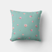 Aqua Mint Japanese Pink Tulip Floral Pattern クッション (正面)