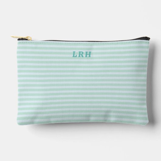 Aqua Mint Stripe Vintage Tiny Initials Monogram アクセサリーポーチ (正面)