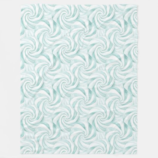 Aqua Mint White Swirls   フリースブランケット (正面)
