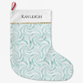 Aqua Mint White Swirls ラージクリスマスストッキング (正面)