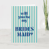 Aqua Modern Stripe Bridesmaid Proposal カード (正面)