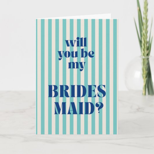 Aqua Modern Stripe Bridesmaid Proposal カード (正面)