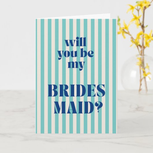 Aqua Modern Stripe Bridesmaid Proposal カード (黄色い花)