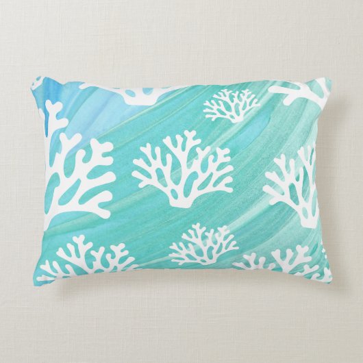 Aqua Ocean Coral Sealife アクセントクッション (正面)