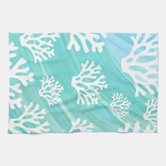 Aqua Ocean Coral Sealife キッチンタオル (横)