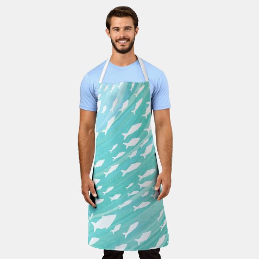 Aqua Ocean Fish Nautical  エプロン (着用した状態)