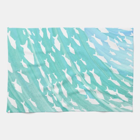 Aqua Ocean Fish Nautical  キッチンタオル (横)