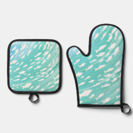 Aqua Ocean Fish Nautical  鍋つかみ&鍋敷きセット