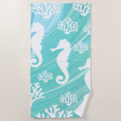 Aqua Ocean Seahorse Coral  ビーチタオル (正面)
