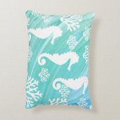 Aqua Ocean Seahorse Coral Sealife アクセントクッション (裏面(縦))