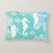 Aqua Ocean Seahorse Coral Sealife アクセントクッション (裏面)