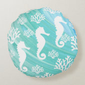Aqua Ocean Seahorse Coral Sealife ラウンドクッション (裏面)