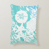Aqua Ocean Seashells Fish Coral  アクセントクッション (裏面(縦))