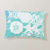 Aqua Ocean Seashells Fish Coral  アクセントクッション (裏面)