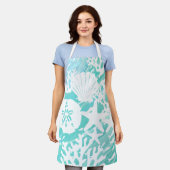 Aqua Ocean Seashells Fish Coral  エプロン (着用した状態)