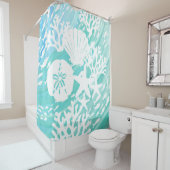 Aqua Ocean Seashells Fish Coral  シャワーカーテン (インサイチュ)