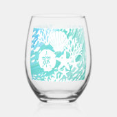 Aqua Ocean Seashells Fish Coral  ステムなしワイングラス (裏面)
