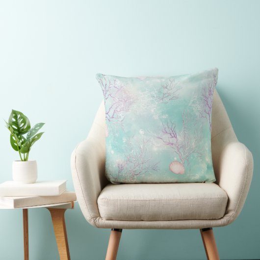 Aqua Ocean Waves & Seashell Pattern (16) クッション (椅子)