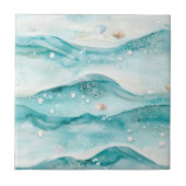 Aqua Ocean Waves & Seashell Pattern (5) タイル (正面)
