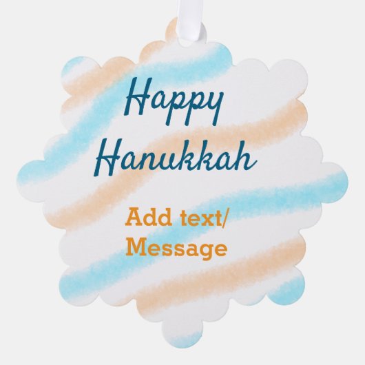Aqua orange happy Hanukkah追加の名前の文字メッセージ オーナメントカード (正面)