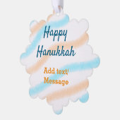 Aqua orange happy Hanukkah追加の名前の文字メッセージ オーナメントカード (左)