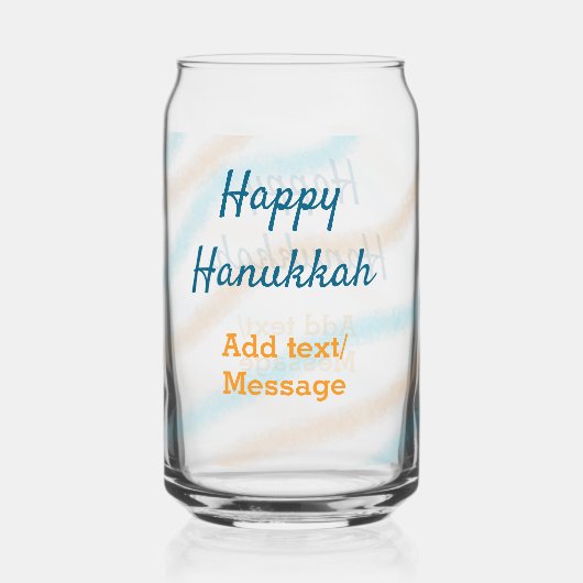 Aqua orange happy Hanukkah追加の名前の文字メッセージ ガラス缶 (正面)