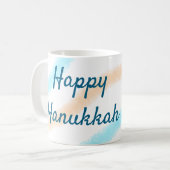 Aqua orange happy Hanukkah追加の名前の文字メッセージ コーヒーマグカップ (正面左)