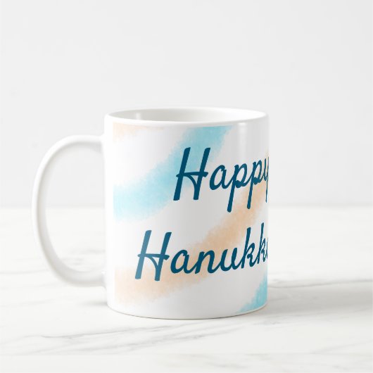 Aqua orange happy Hanukkah追加の名前の文字メッセージ コーヒーマグカップ (左)