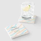 Aqua orange happy Hanukkah追加の名前の文字メッセージ ストーンコースター (横)