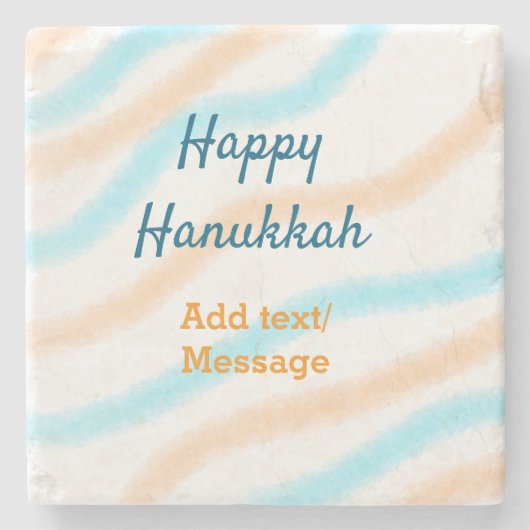 Aqua orange happy Hanukkah追加の名前の文字メッセージ ストーンコースター (正面)