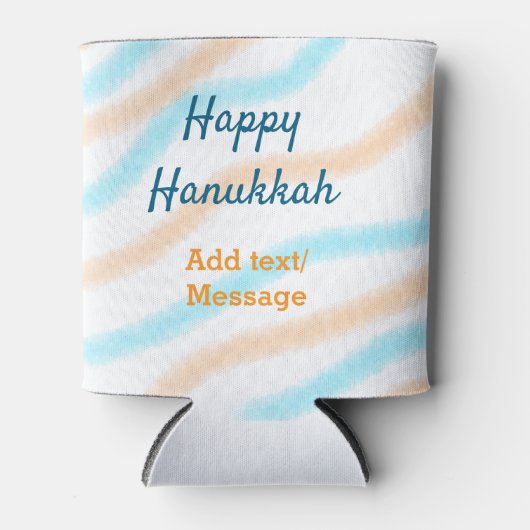 Aqua orange happy Hanukkah追加の名前の文字メッセージ 缶クーラー (正面)